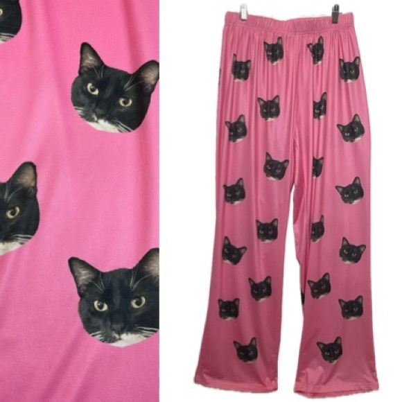 Petface Pajamas Other - PetFace Pajamas All Over Black Cat Print Lounge Pants Women Size 2XL Barbie Pink